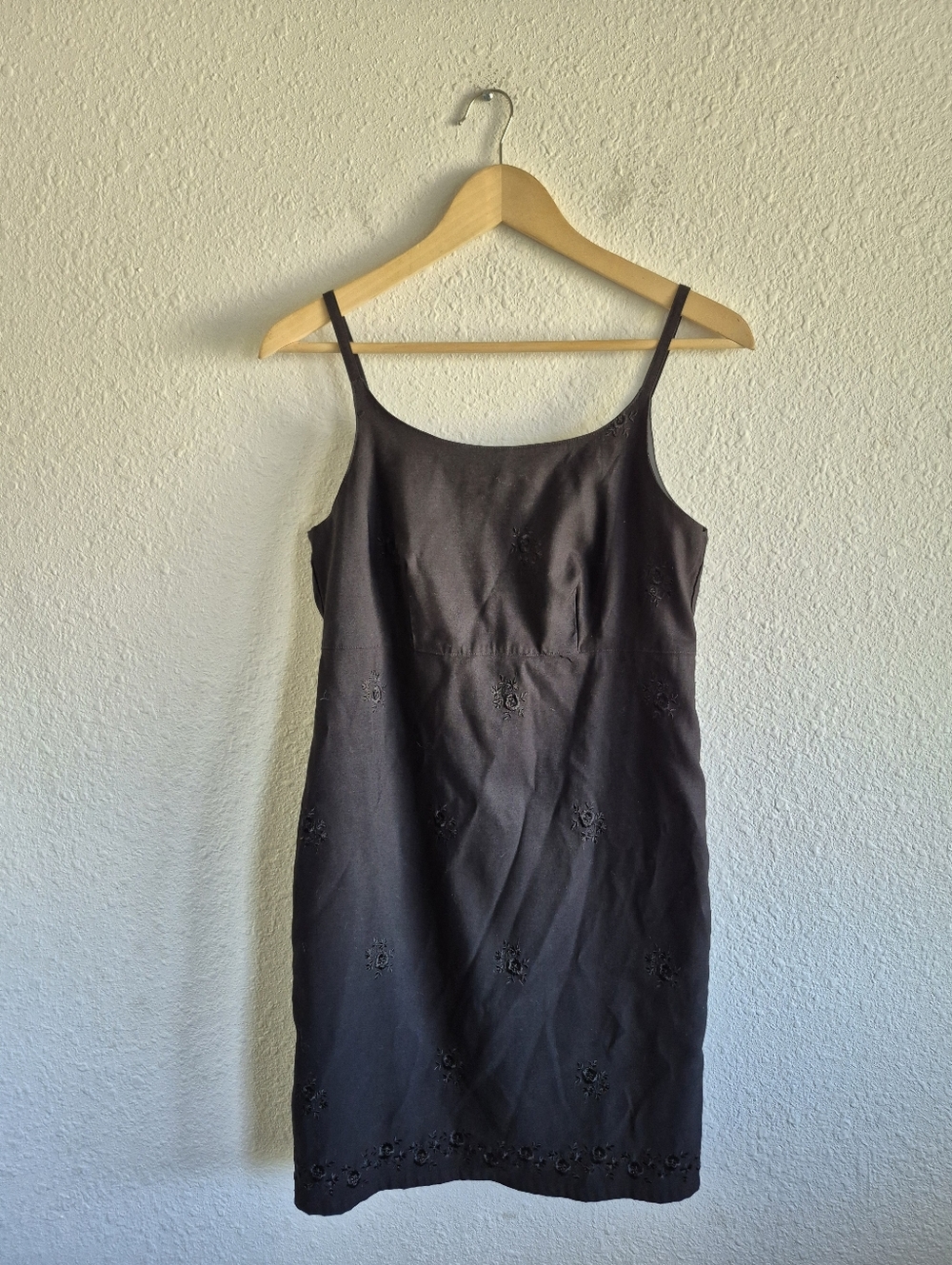 Vintage Gap Black Floral Embroidered Y2K 90s Dress Womens Size 6
